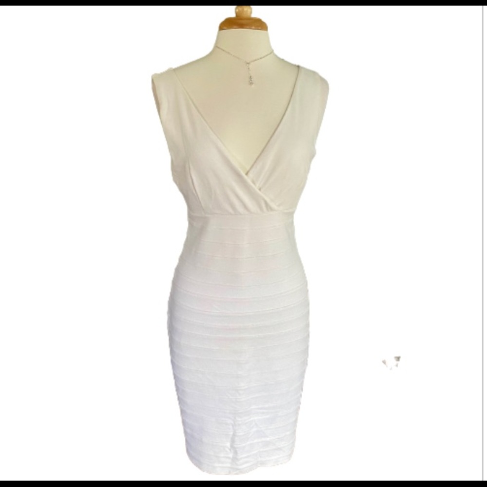 EXPRESS Ruched Asymmetric Midi Dress White